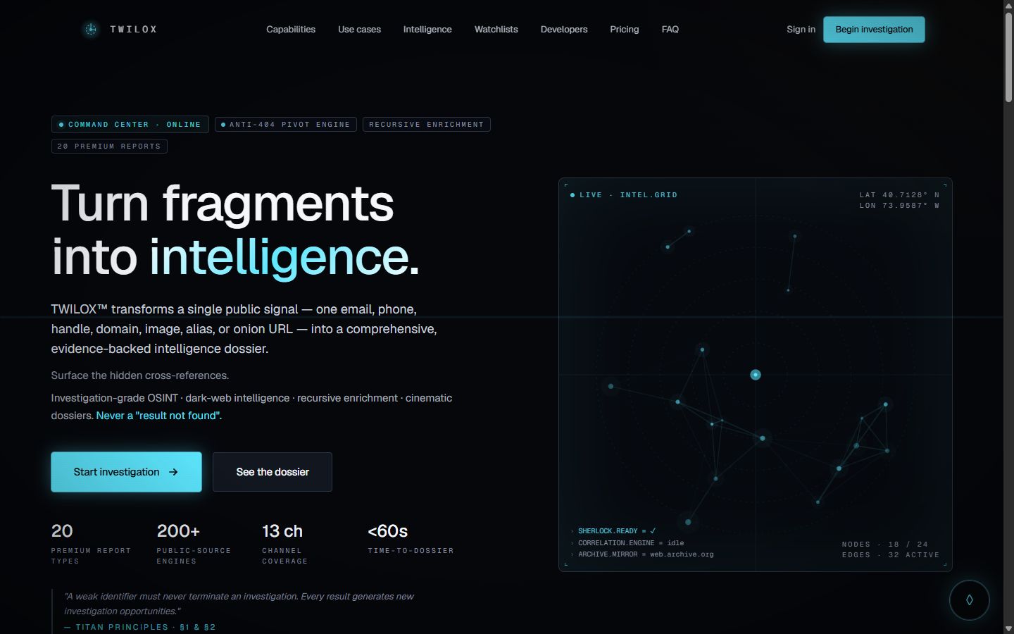 Twilox — cinematic AI-powered OSINT intelligence